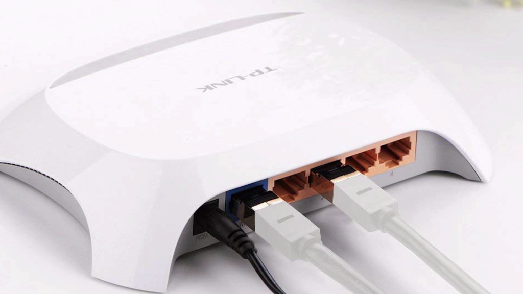 Ethernet cables are connected with a router