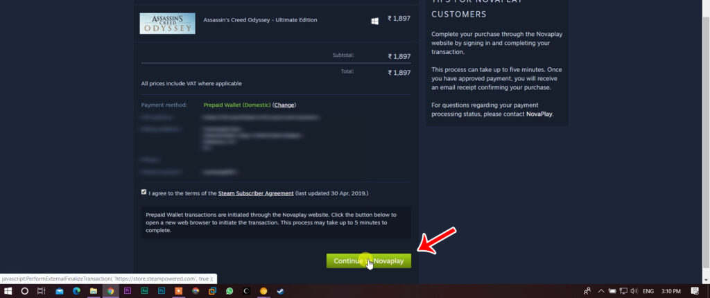 Install games from steam: Payment