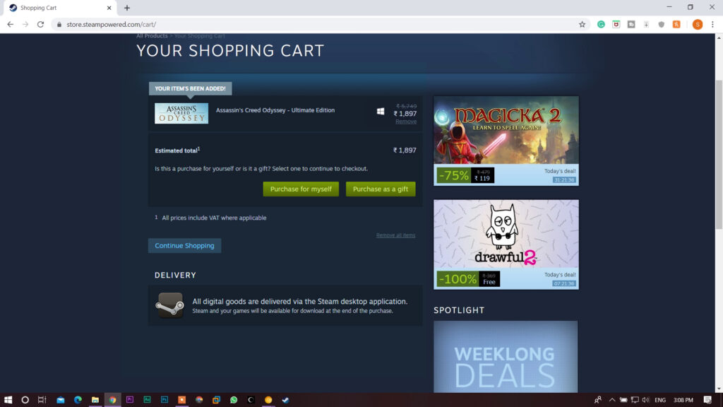 Install games from steam: add games into the Steam Cart