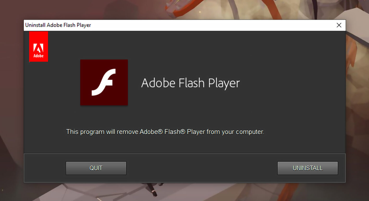 how to uninstall flash player in windows 10