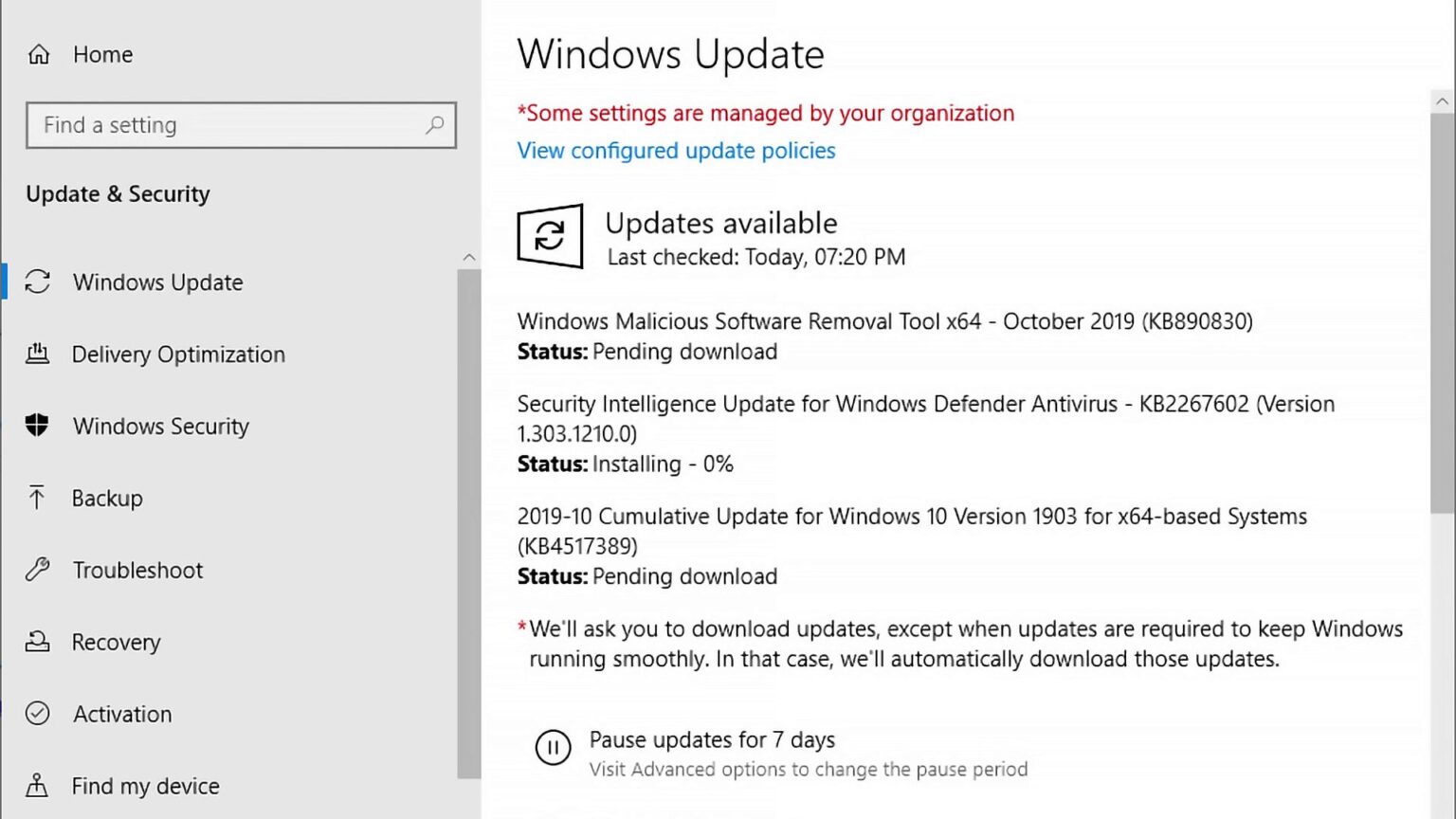 Update Security Windows 10. Update & Security. Download Security update.